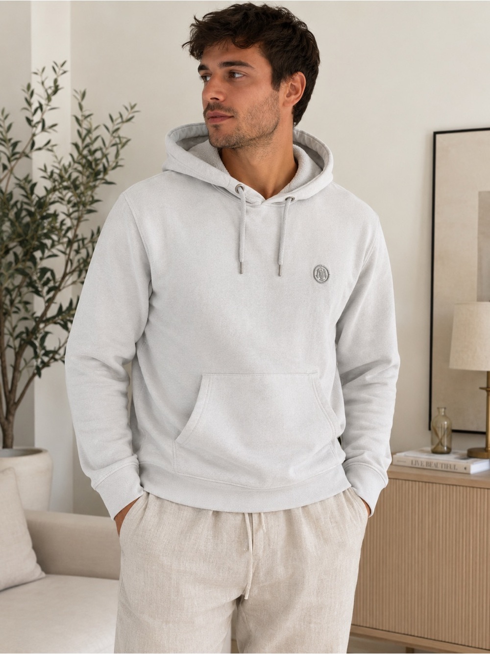 Mavi Men's Lightweight Hoodie Sweatshirt in Light Gray